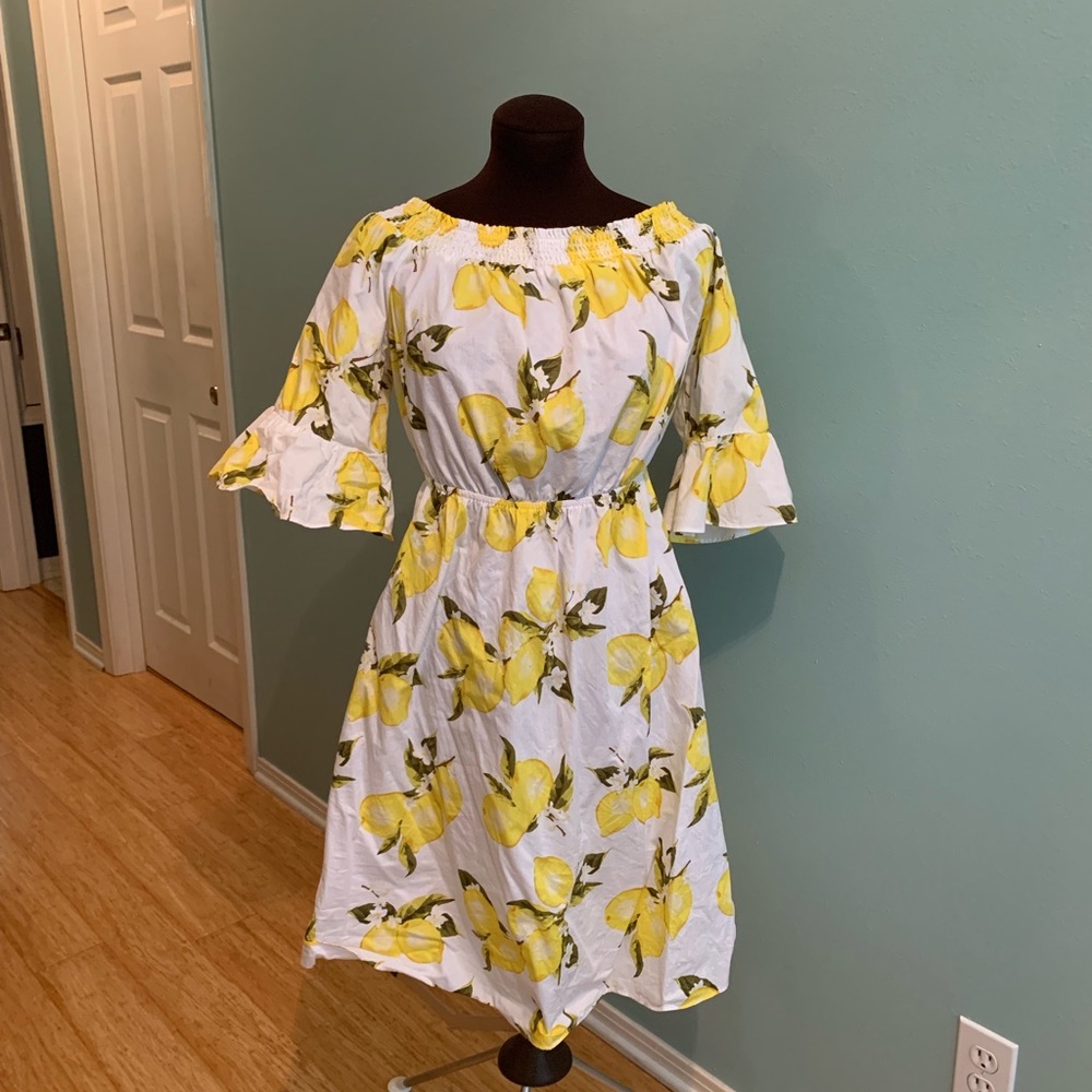 Lane Bryant lemon print peasant dress, LN